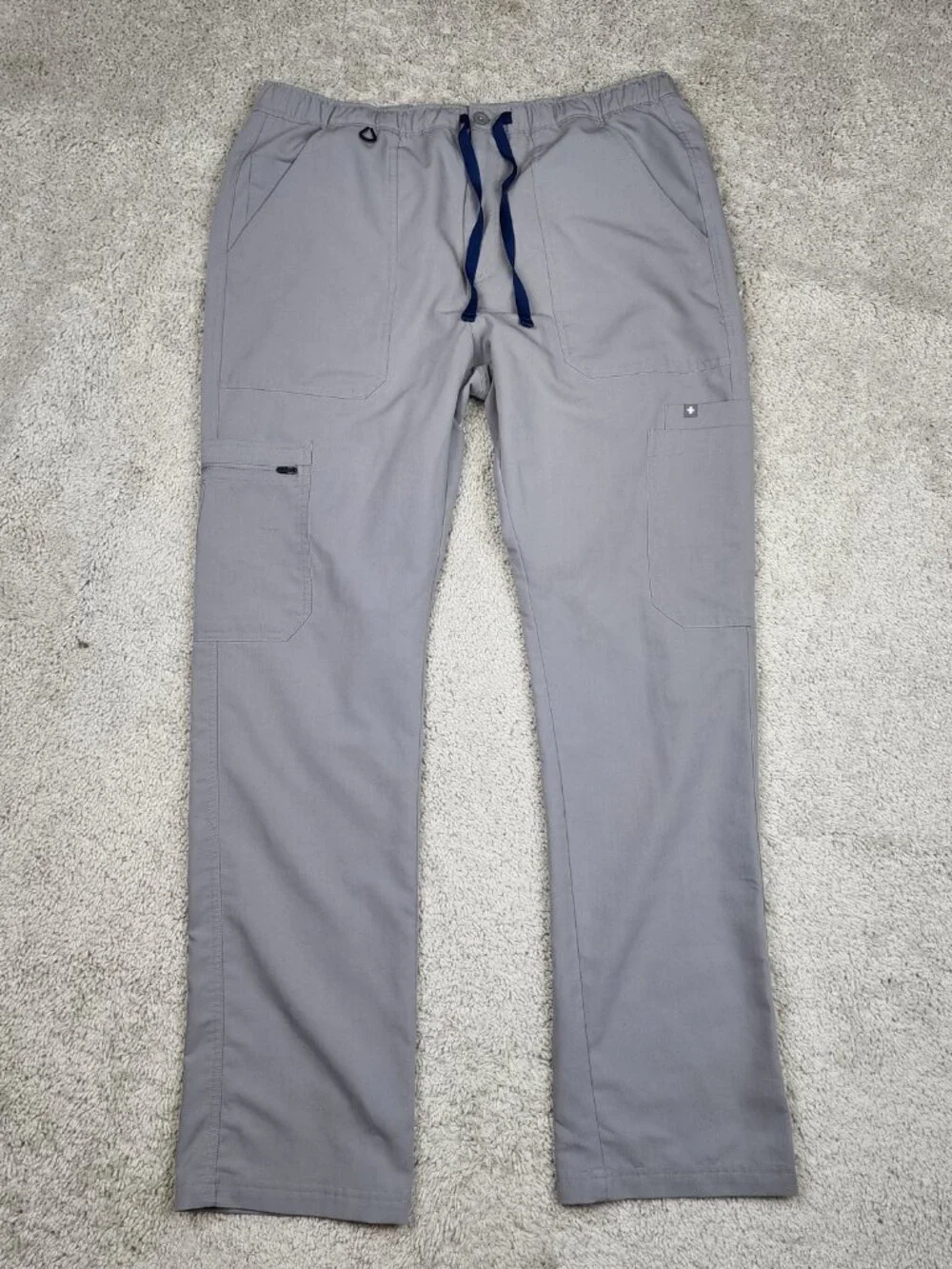 Figs Orange Scrub Pants Large Medical Workwear Drawstring Pockets Grey Loose USA